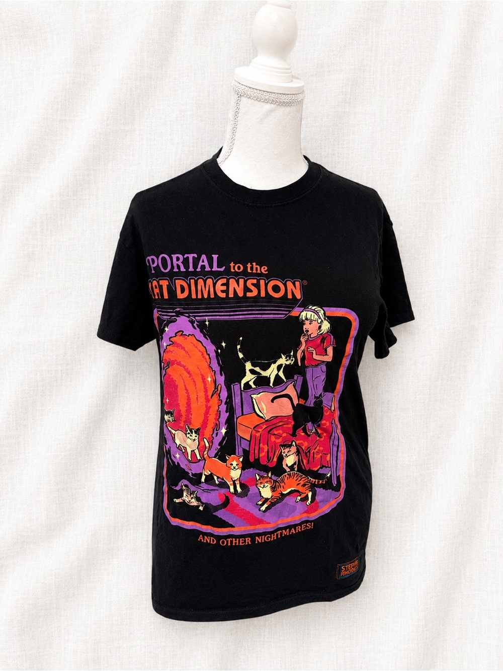 Steph Rhodes Portal to the Cat Dimension Graphic T-Shirt Black Cat Horror Tee